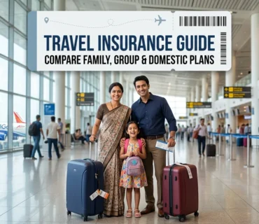 "Family travel insurance policy protecting passengers against flight cancellations and medical emergencies"